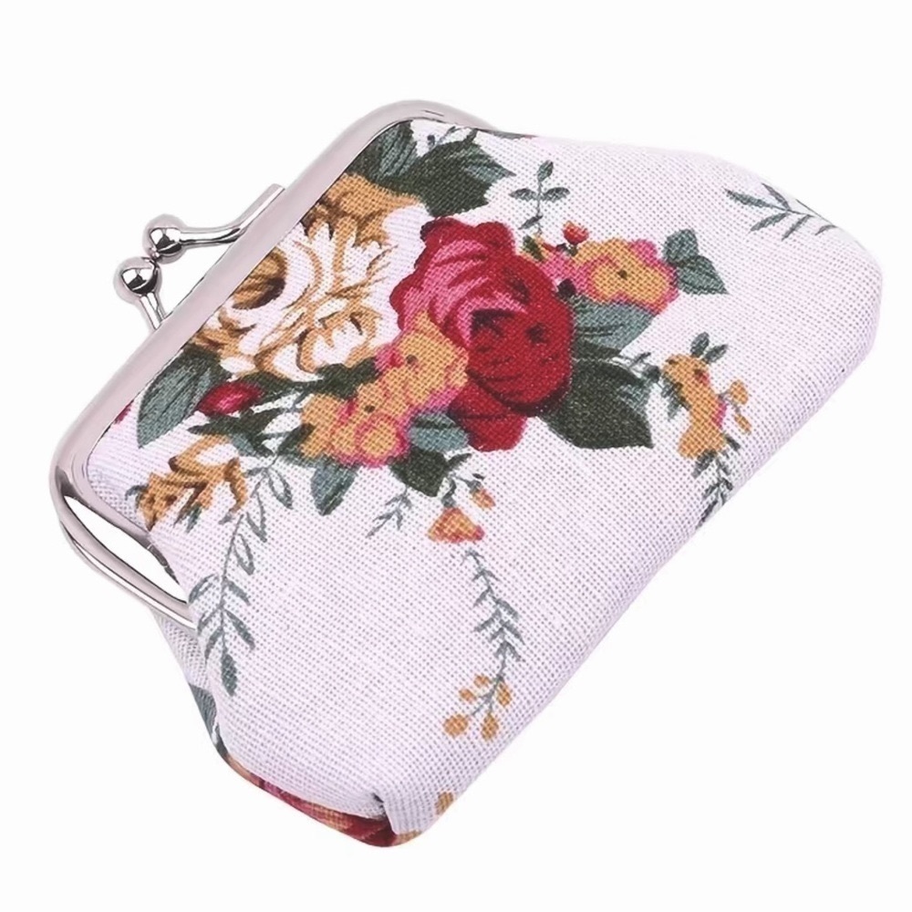 Victorian Rose Change Purse Bag French Kiss Clasp Vintage Retro White Multicolor - Picture 7 of 16